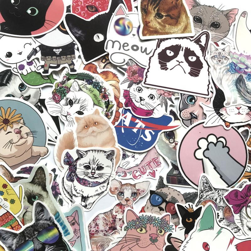 50pcs cute  style cartoon kitten stickers for computer p