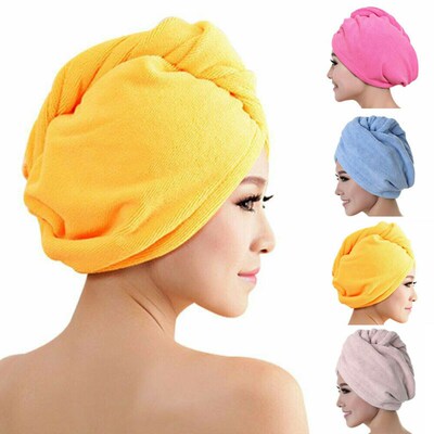 Microfibre Hair Drying Towel Wrap Turban Head Hat Bun Cap Sh