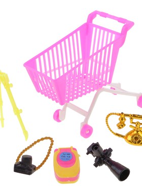 5 Pieces Pink Plastic Supermarket Shopping Cart Set Dollhous