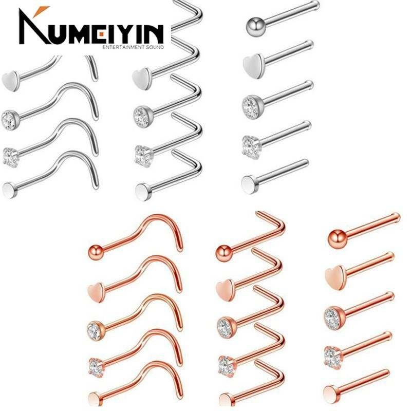 5pcs/lot 20g nose studs surgical steel l-shape nostril stud