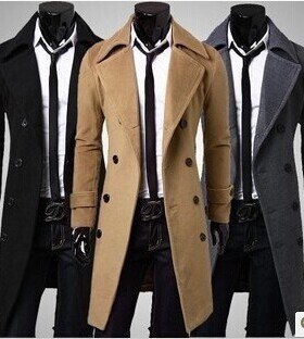 winter outfit men's double-breasted long coat trench coat