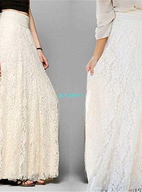 2019 Spring Summer White Cotton Long Lace Beach Skirt Women