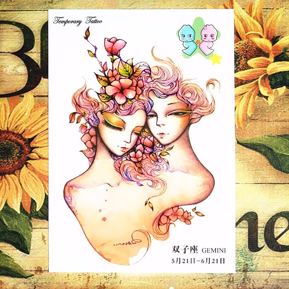 12 Zodiac Style Temporary Tattoo Body Art, 