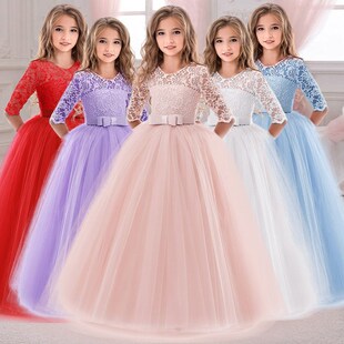 2021 Winter Long Sleeve Girl Party Dress Wedding Dress Kids