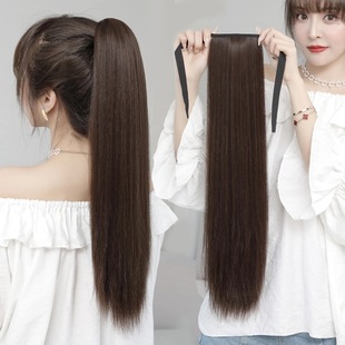 假发女马尾仿真发辫子长直发绑带式中长款马尾辫短直发长发假发片