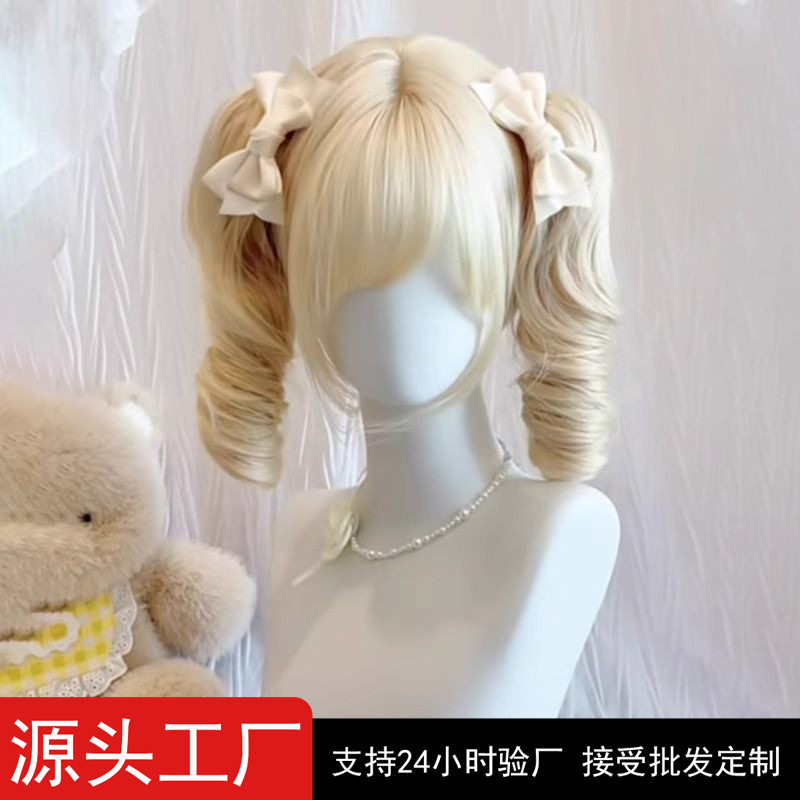 新款假发lolita假发少萝双马尾长卷发感罗马卷浅金色假发全头套女