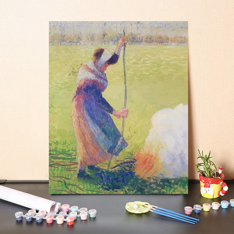 数字油画diy手工填充名人名画毕沙罗劳动的人们绘画涂色画装饰画