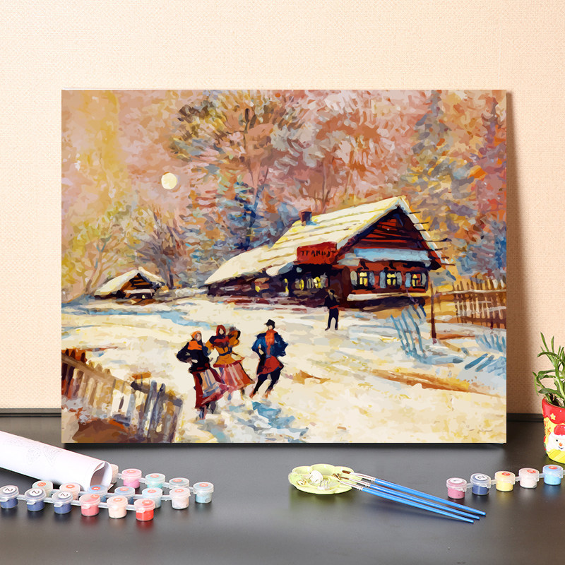 数字油画diy填充经典名画填色人物画像风景画填色丙烯装饰油画