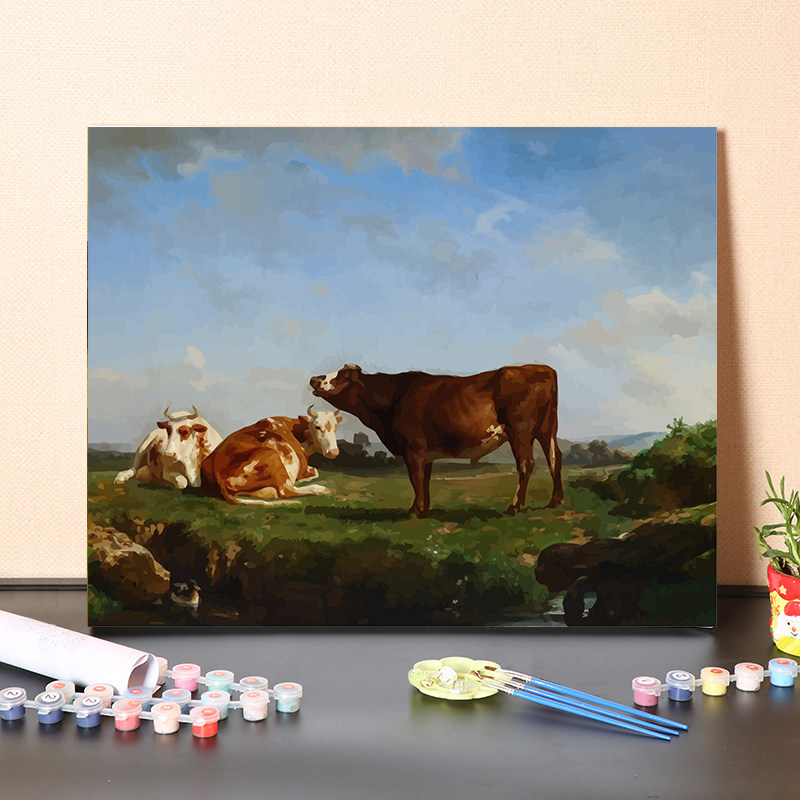 数字油画diy填充经典名画博纳尔动物系列骏马羊群填色涂色画装饰