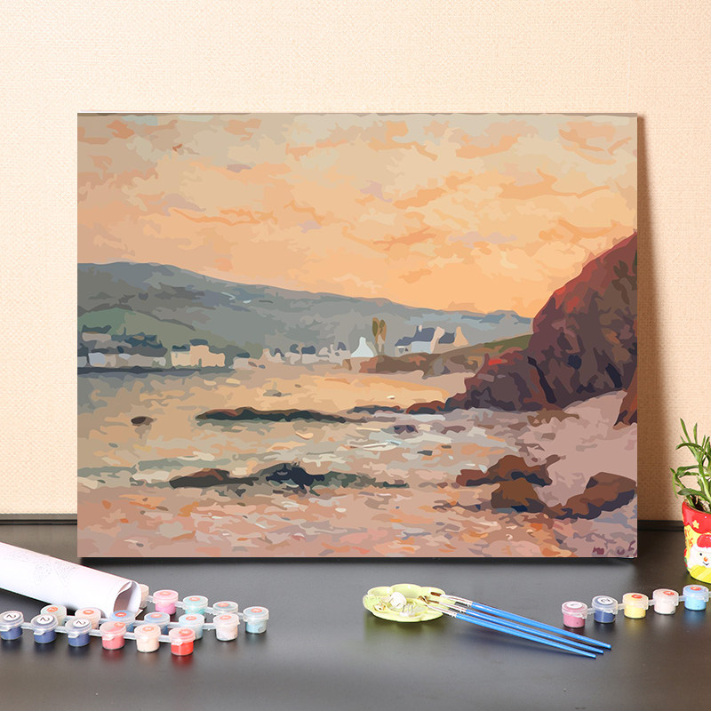 数字油画diy填充画家莫夫拉经典名画海景沙滩夕阳风景画装饰画