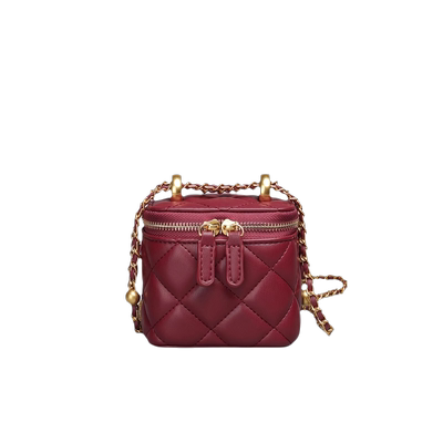 红色包包女小香风菱格链条盒子包