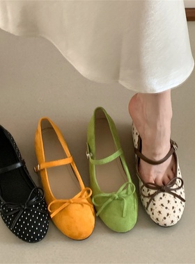 2026新款晚晚风蝴蝶结绒面玛丽珍鞋温柔小众单鞋气质仙女芭蕾舞鞋