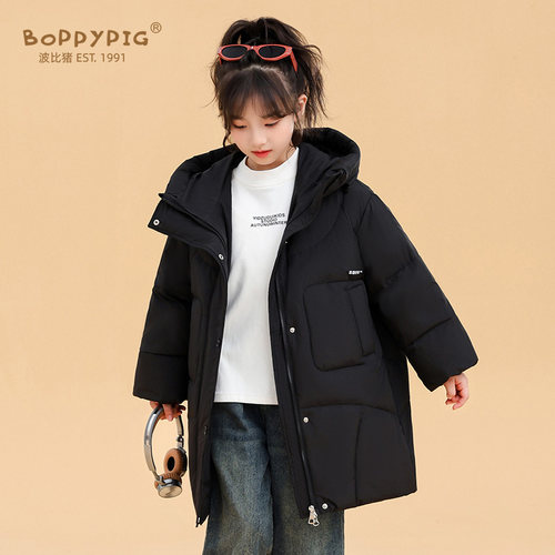 波比猪中长款加厚男女儿童羽绒服