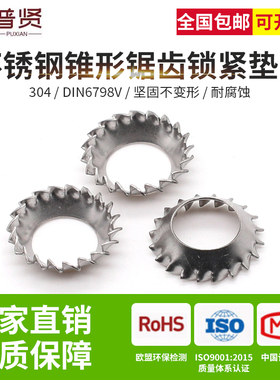 普贤304锥形外锯齿垫片批发DIN6798V不锈钢锥锯齿垫片锥形锁紧