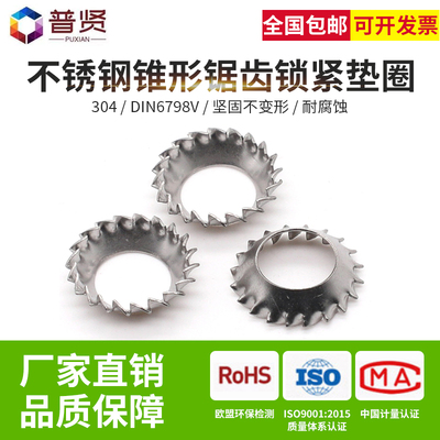 普贤304锥形外锯齿垫片批发DIN6798V不锈钢锥锯齿垫片锥形锁紧