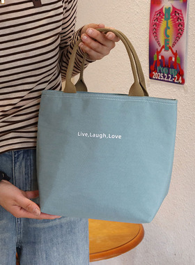 日式简约通勤手提包内胆可拆学生上班族保温饭盒袋防水便当包布包