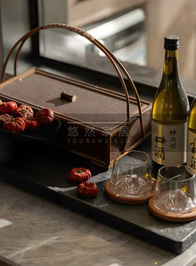 悠然家居欧式现代样板间客厅餐厅飘窗竹藤提篮盒果盘装饰酒组合