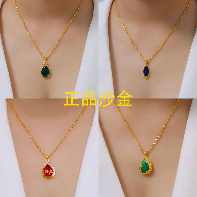 越南沙金项链女四叶草吊坠