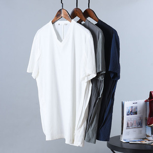 上衣 拼接弹力V领T恤男式 品牌折扣正品 清仓2019春专柜上新时尚