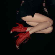 红色网纱爵士舞鱼嘴高跟鞋HEELS专用舞鞋短靴舞蹈鞋凉鞋跳舞女男