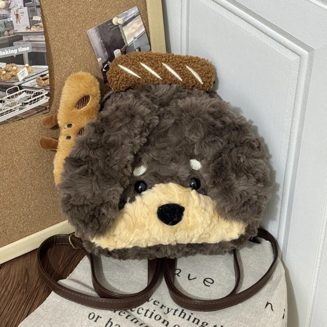 可爱卡通卷毛小狗毛绒双肩包女2025新款秋冬小众休闲百搭通勤背包