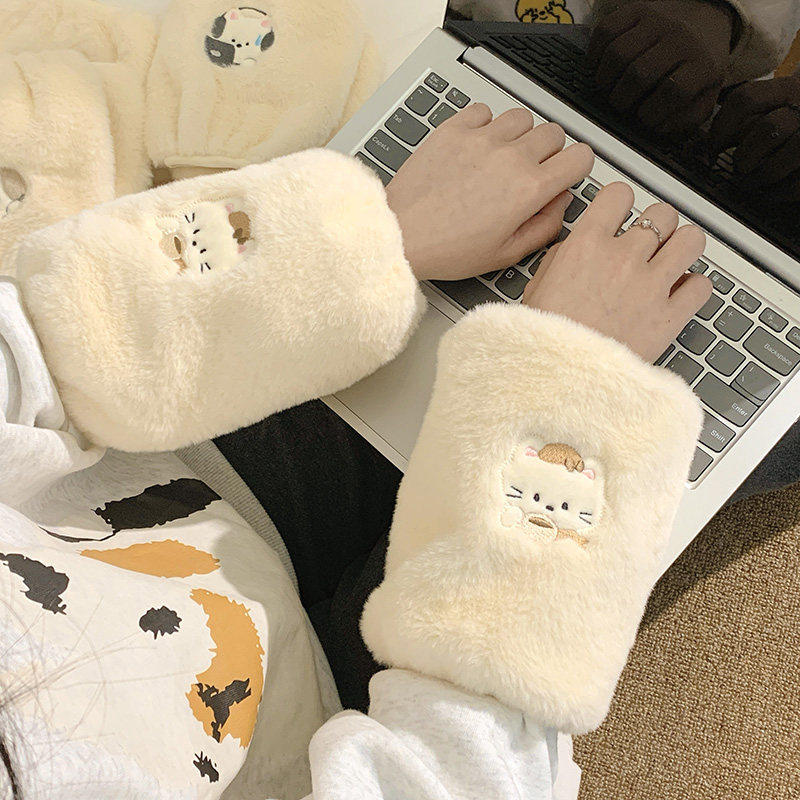 可爱小狗毛绒袖套秋冬季上班袖口耐脏套袖防污儿童成人羽绒服袖套