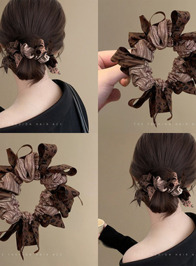 韩国高级感豹纹飘带蝴蝶结发圈女2026新款洋气时尚扎头发绳头花