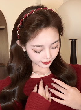 红色波浪发箍女日常外戴高颅顶洗脸专用头箍新款新年发卡头饰发饰