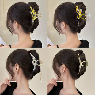 黄金麦穗抓夹优雅发夹女大号高级感后脑勺头发鲨鱼夹发卡夹子头饰