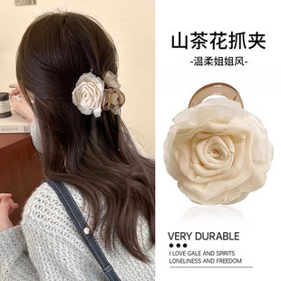 新中式古风白色花朵发夹头饰头花2025新款高端半扎发抓夹发卡发饰