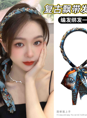 飘带发箍发带女2025新款日常外戴发旅头箍显脸小编发发卡丝巾头饰