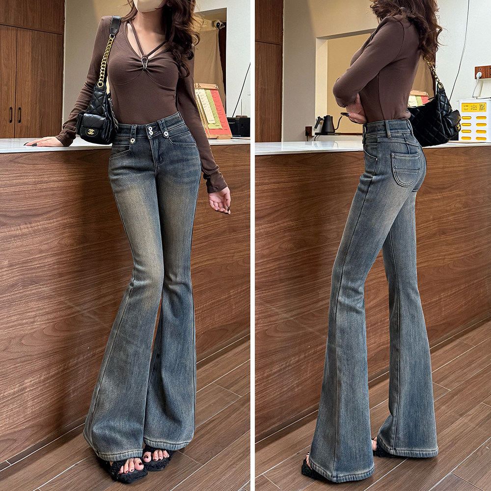 6899秋冬新款复古设计感蜜桃臀口袋微喇叭裤弹力收腰百搭牛仔裤女,女装/女士精品,牛仔裤,淘宝优惠券,粉丝福利购,淘宝优惠卷