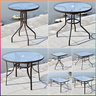 桌子户外桌椅庭院花园阳台休闲咖啡厅酒吧庭院室外钢化玻璃折叠桌