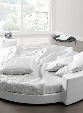 软实木大皮榻榻米欧式户型床婚床双人卧室艺现代圆床体布艺圆形