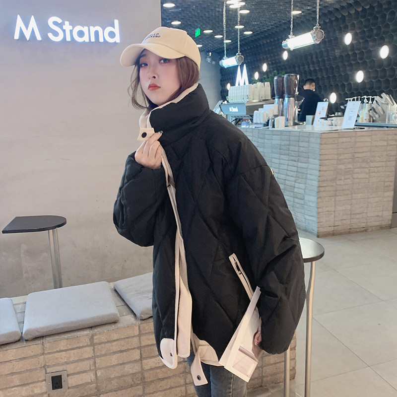 韩系菱格短款羽绒棉衣棉服女2025年新款潮秋冬季外套女夹棉棉袄子