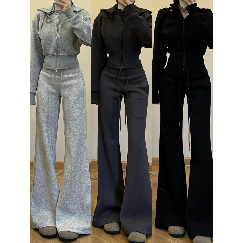 180高个子175加长加绒微喇运动卫裤女宽松马蹄裤休闲不贴腿喇叭裤