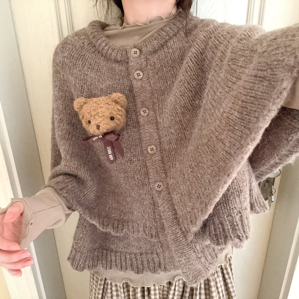 复古混色 粗针花边 披肩斗篷 毛衣开衫外套 K