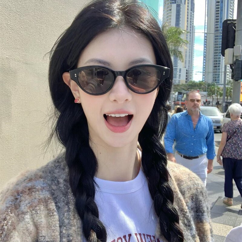 大媛家Sunny 猫眼小框太阳镜米钉显瘦墨镜海边度假高级感太阳眼镜
