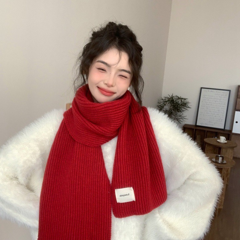 大媛家Sunny 显白围巾女冬季红色毛线加厚针织保暖围脖百搭高级感