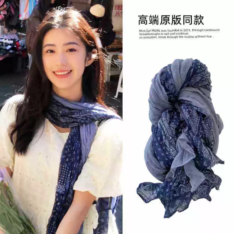 大媛家Sunny 氛围感文艺复古棉麻围巾新款民族风护颈围脖旅游披肩