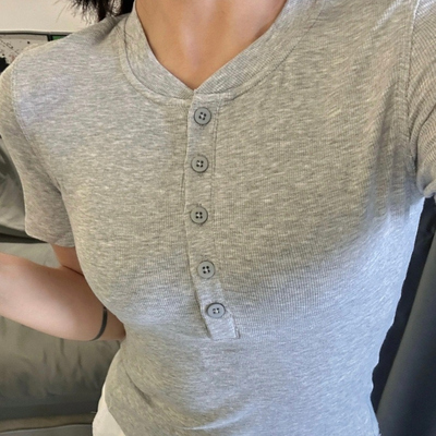 弹力显瘦罗纹亨利衫短袖瑜伽服