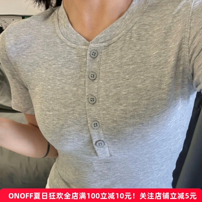 弹力显瘦罗纹亨利衫短袖瑜伽服
