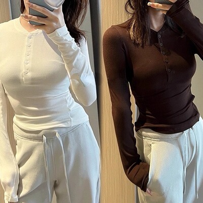 弹力显瘦罗纹亨利衫短袖瑜伽服