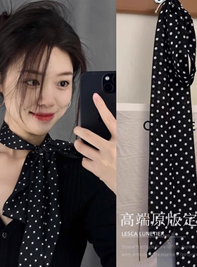 黑色波点丝巾轻奢高档小方巾女脖饰发带秋季丝带新款百搭搭配衬衫