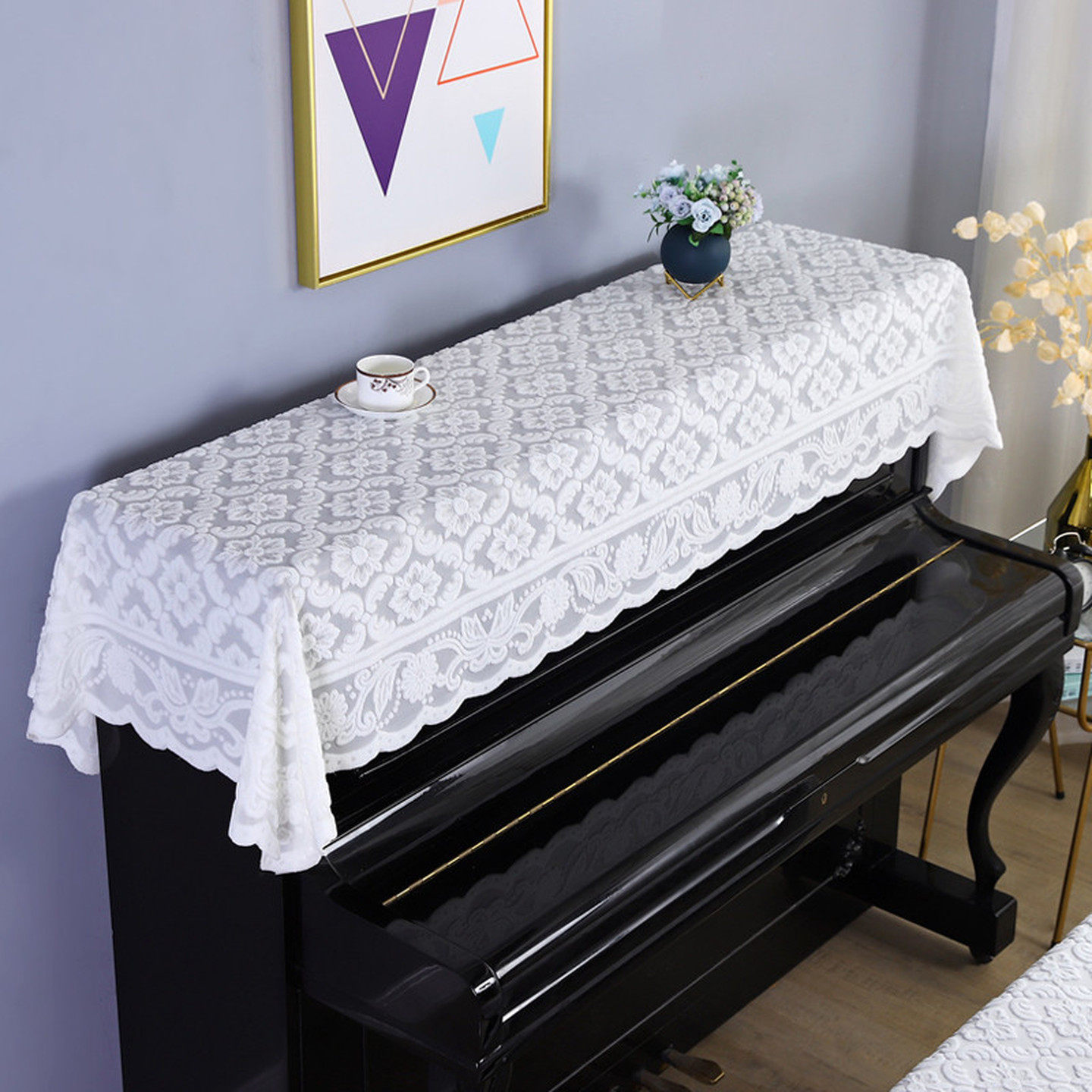 蕾丝钢琴罩半罩加厚简约清新防尘罩美式电子钢琴盖布白色盖巾布艺
