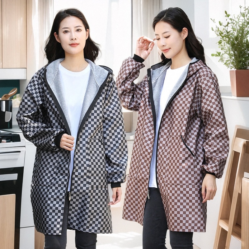 秋冬季外套男女士新款加绒加厚罩衣长袖围裙厨房家用保暖防水防油