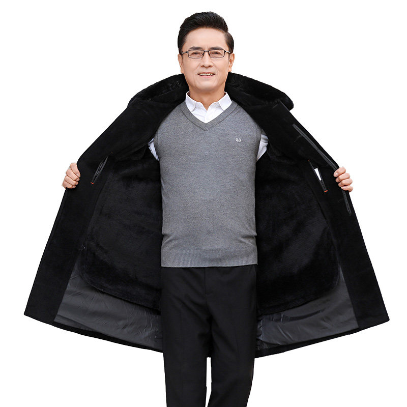 1202P185中老年人可脱卸内胆仿貂绒大衣加绒加厚商务爸爸毛领外套图片