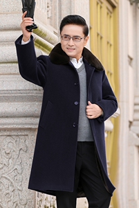 可脱卸毛领中老年中长款呢大衣爸爸装商务毛呢翻领大衣男1205P160图片