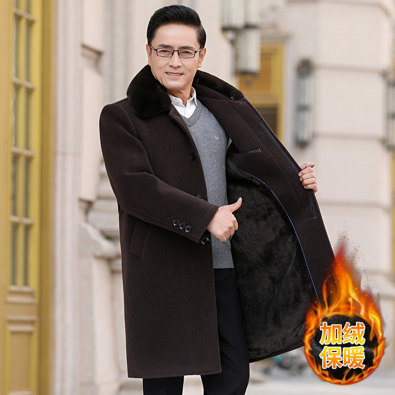 可脱卸毛领中老年中长款呢大衣爸爸装商务毛呢翻领大衣男1205P160，男装毛呢大衣，星座1108-3