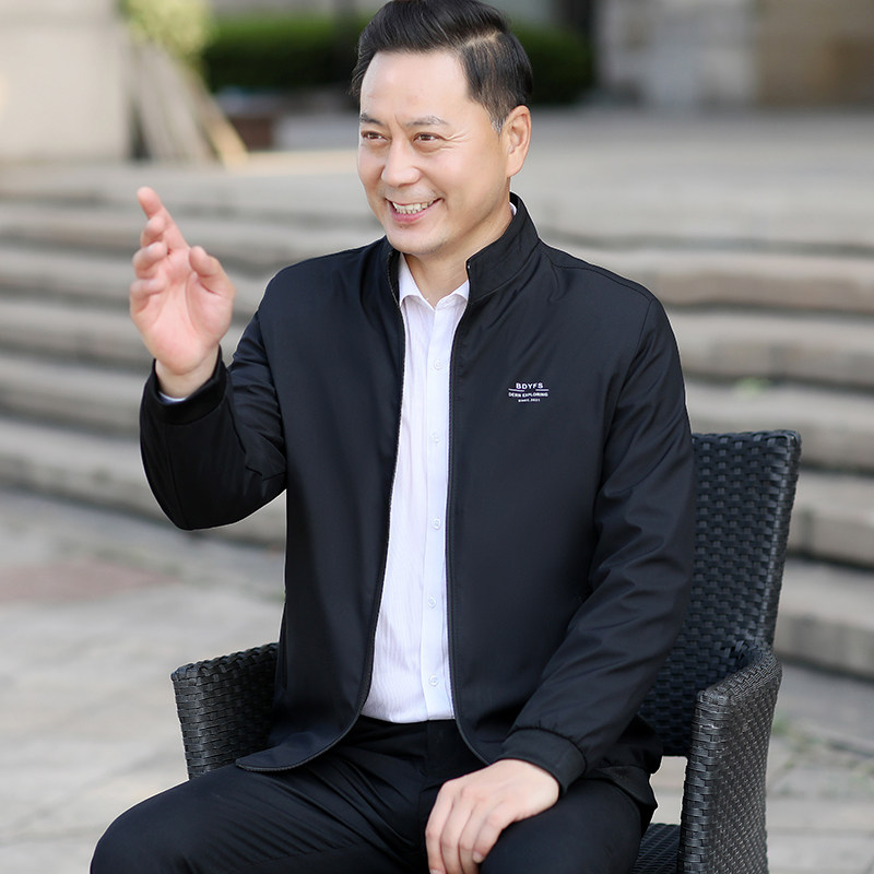 JK001P45大货主推中老年夹克男2021新款秋装上衣休闲茄克衫男外套图片